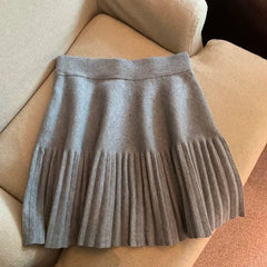 High-Waist Pleated Knit Mini Skirt