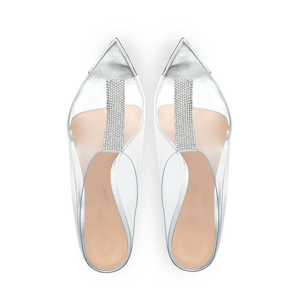 Transparent One Line Rhinestone Stiletto Sandals