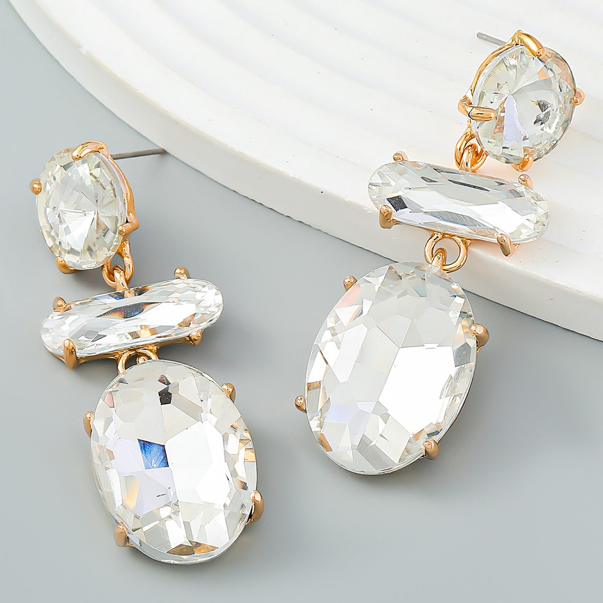 Diamond Alloy Multi-layered Geometric Earrings