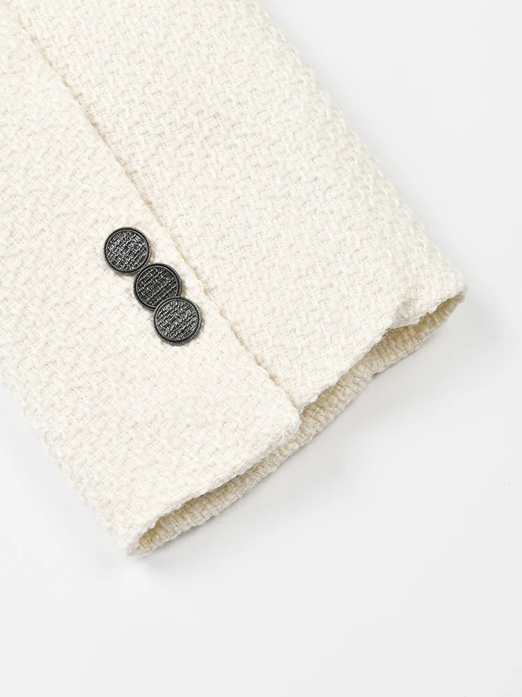 White Single-Breasted V-Neck Long Sleeve Coat