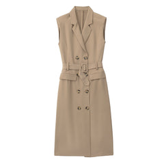 Solid Belted Double Breasted Dress