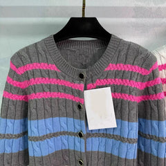 Vintage Striped Twisted Knit Cardigan