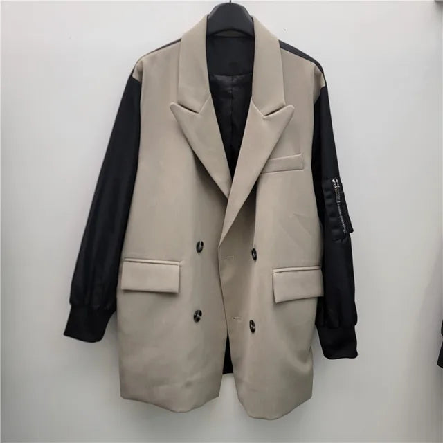 Patchwork Loose Double Breasted Suit Jacket