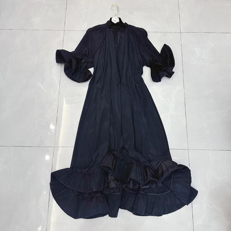 V-Neck Lace Up Big Hem Loose Maxi Dress