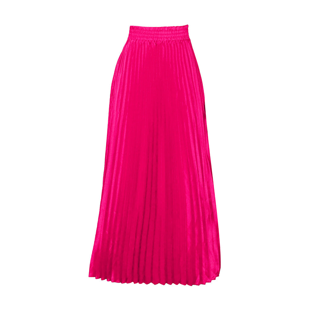 Solid High Waist Pleated Maxi Skirt