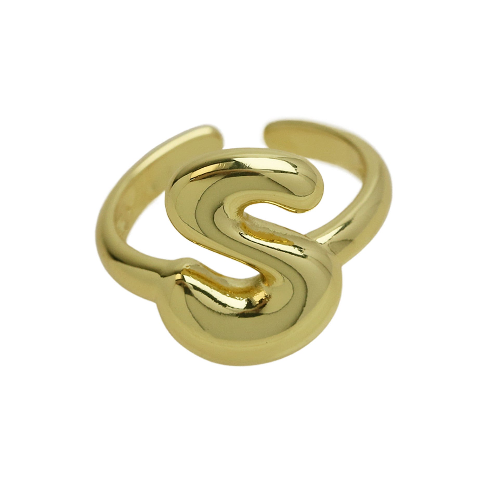 Golden Smooth Bubble Balloon Chubby Alphabet Ring