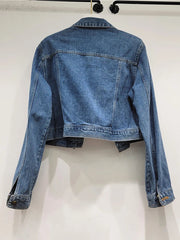 Denim Splicing Asymmetry Crystal Single Breasted Jacket
