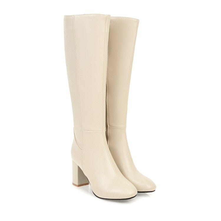 Chunky High Heel Knee High Boots