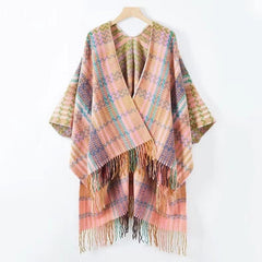 Colorful Wave Striped Thick Tassel Split Cape