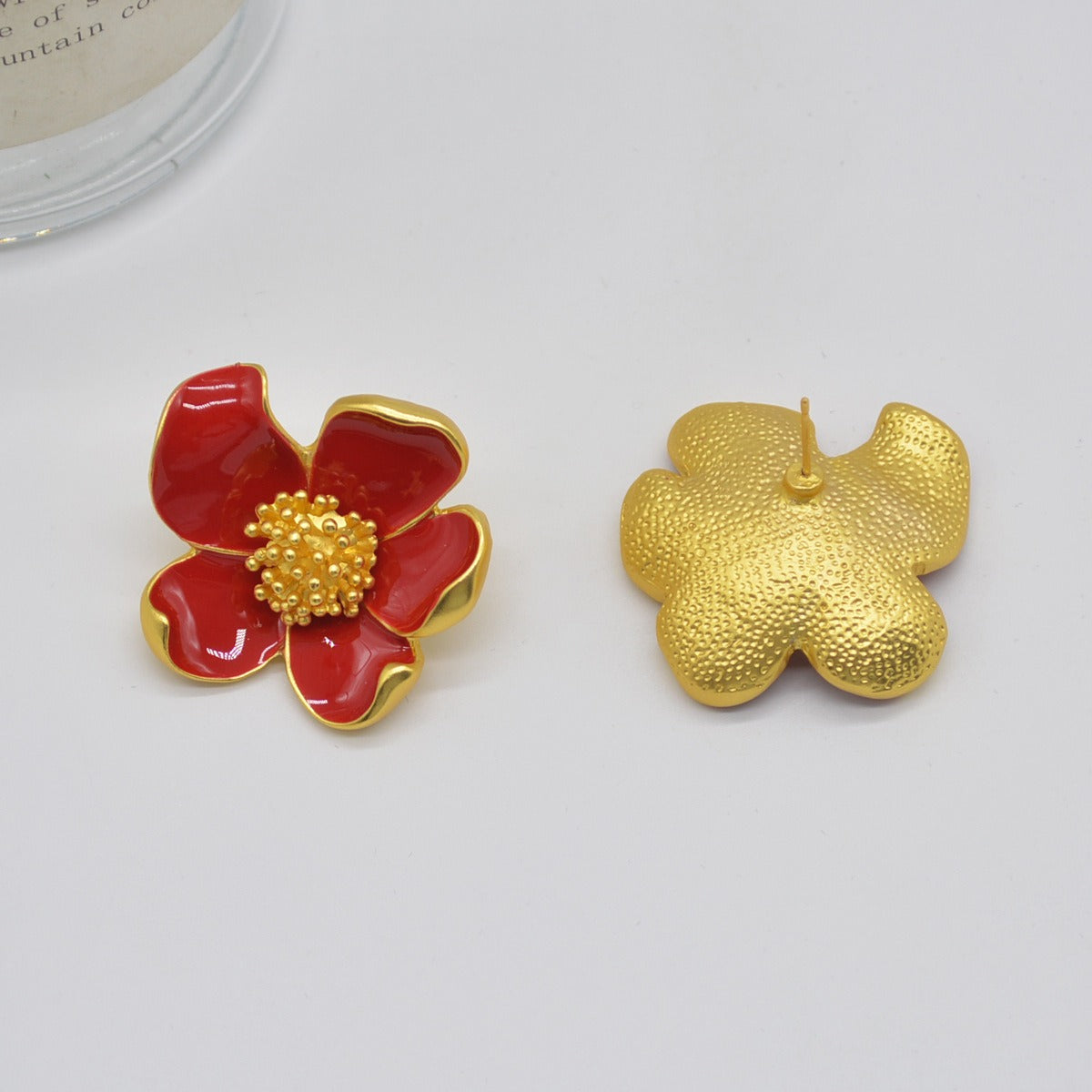 Vintage Red Drip Oil Flower Earrings
