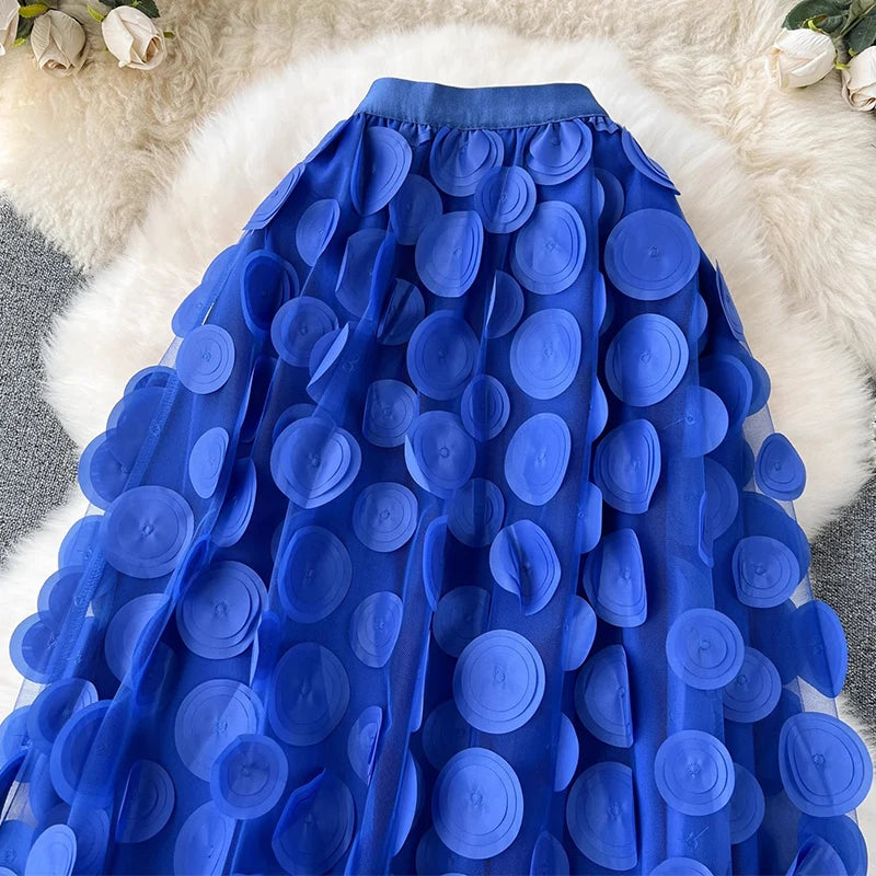 Polka Dot A-Line Midi Mesh Tulle Skirt