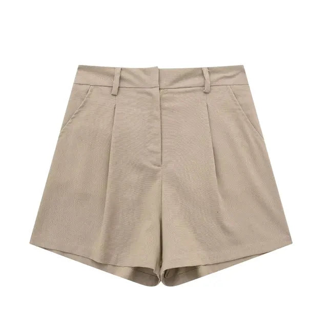 Solid Button Sleeveless Linen Vest + Shorts Set