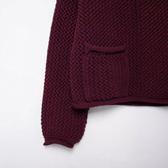 Solid Round Neck Long Sleeve Knitted Cardigan