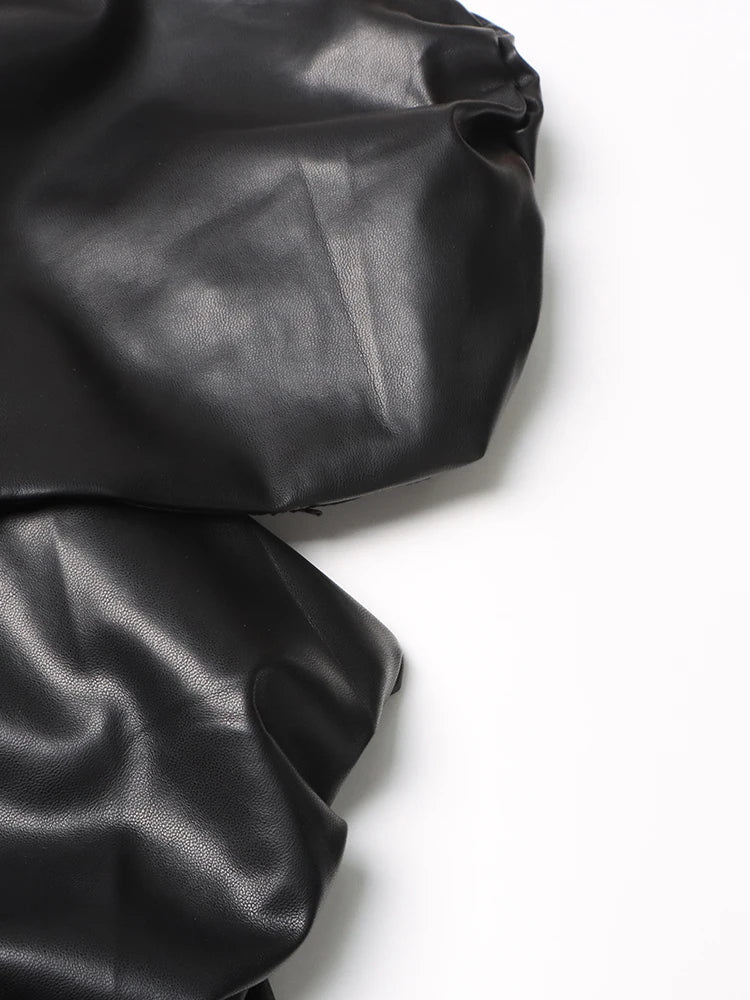 Strapless Ruched Faux Leather Dress