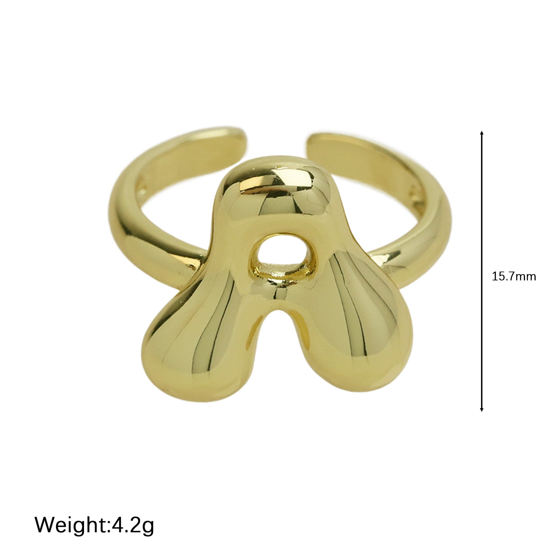 Golden Smooth Bubble Balloon Chubby Alphabet Ring