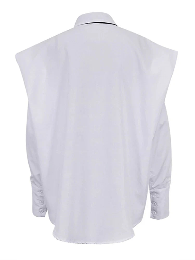 White Shirt Tie Broad Shoulder Blouse