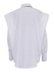 White Shirt Tie Broad Shoulder Blouse