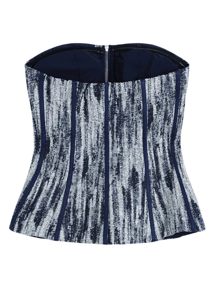 Denim Patchwork Strapless Tank Top