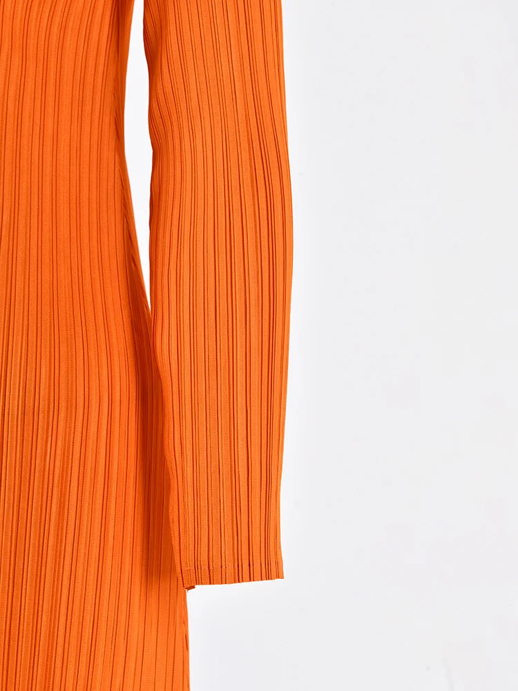 Orange Tassel Pleated Dress