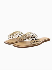 Rivet Strappy Square Toe Flat Sandals