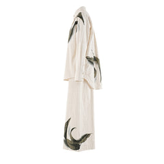 Retro Plant Print Linen Shirt + Wide Leg Pants