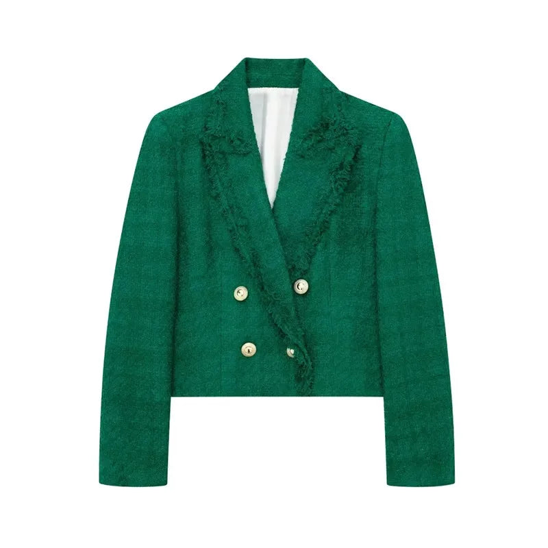 Elegant Solid Button Cropped Blazer