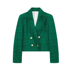 Elegant Solid Button Cropped Blazer