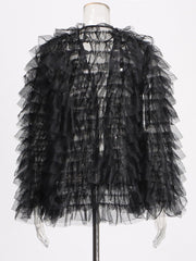 Solid Multi-Layer Gauze Splicing Chiffon Cardigan