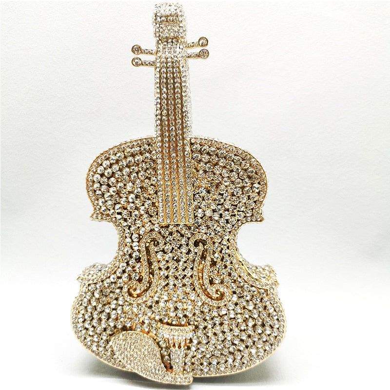 Violin-Shape Rhinestone Clutch Bag