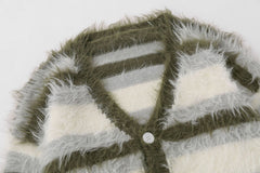 Furry Striped Knitted Cardigan