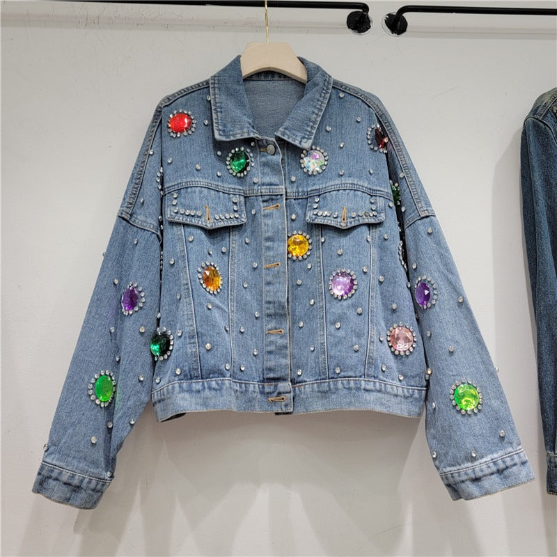 Colorful Diamond Denim Jacket