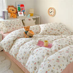 Ins Pink Bedding Set Bed Flat Sheet Pillowcase Twin Full Queen Princess Style Bed Linen Kids Girls Floral Duvet Cover