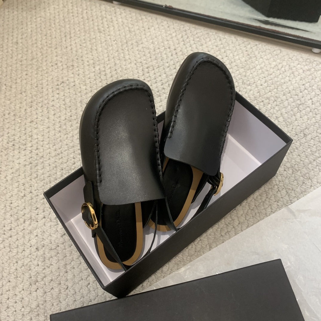 Buckle Strap Big Head Leather Slippers