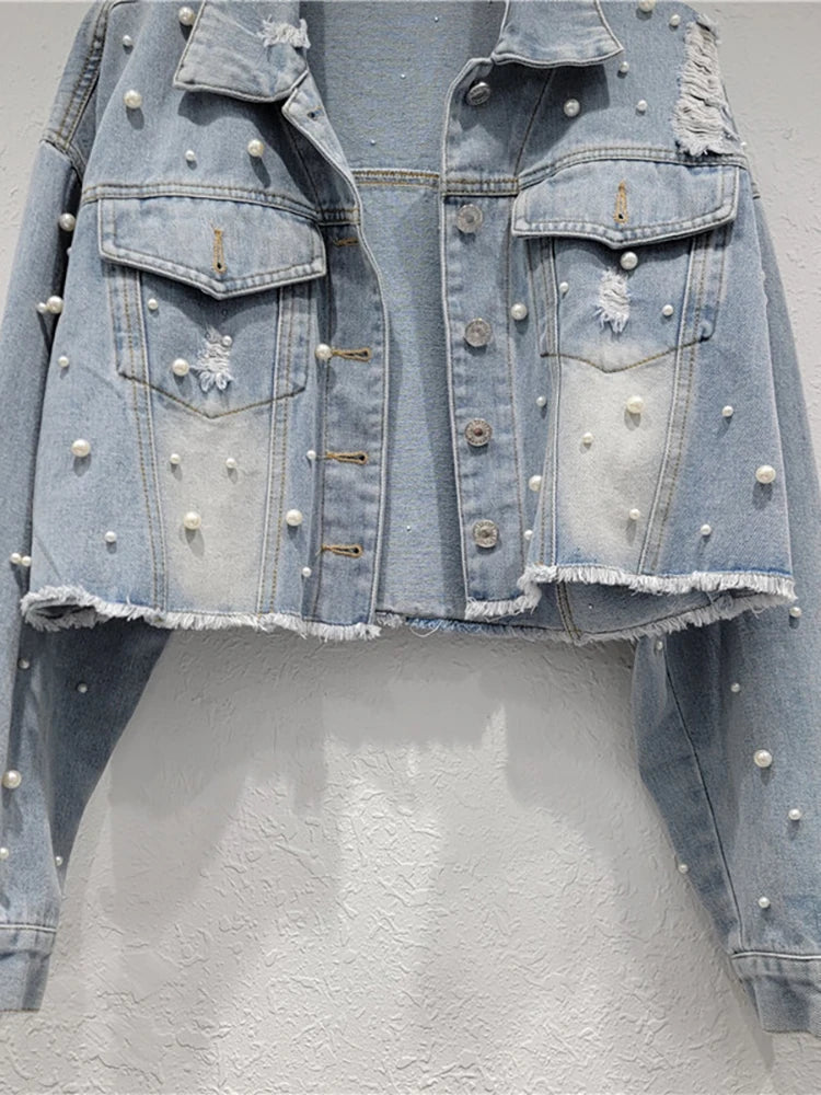 Pearl Distressed Denim Washed Short Jacket