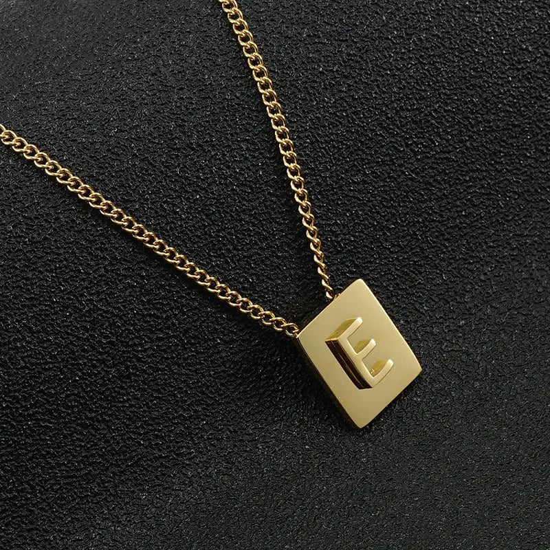 Stainless Steel Square Letter Necklace