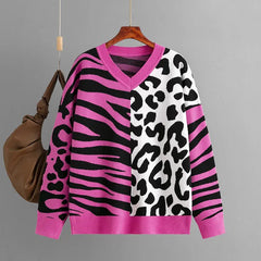 Casual Animal Print Loose Knitted Sweater