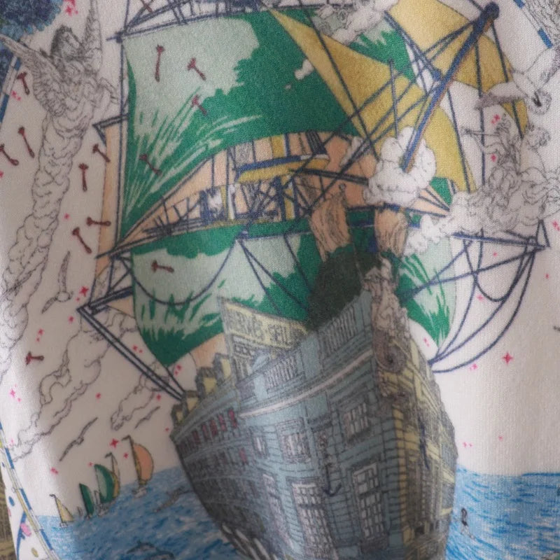 Art Print Sailboat Retro Round Neck Knitted Sweater