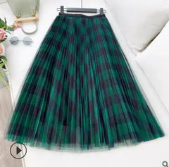 Plaid Maxi Tulle Skirt