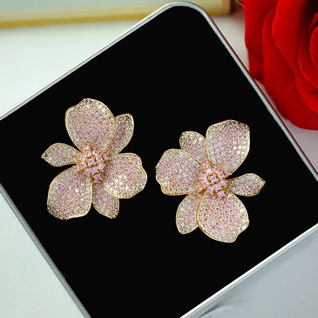 Cubic Zirconia Big Flower Stud Earrings