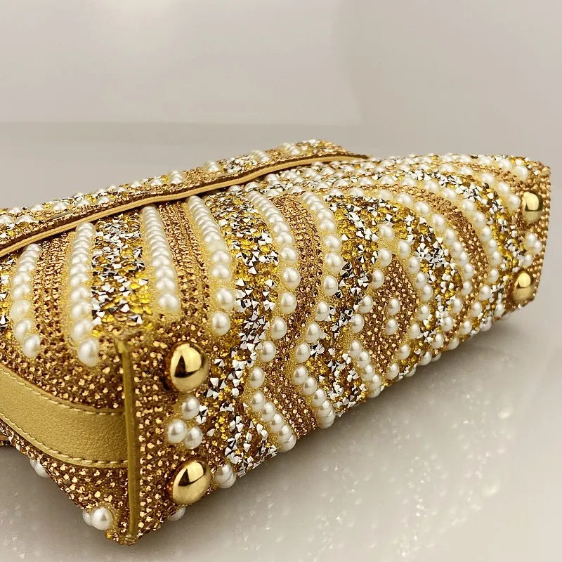 Water Diamond Pearl Inlaid Chain Handheld Bag