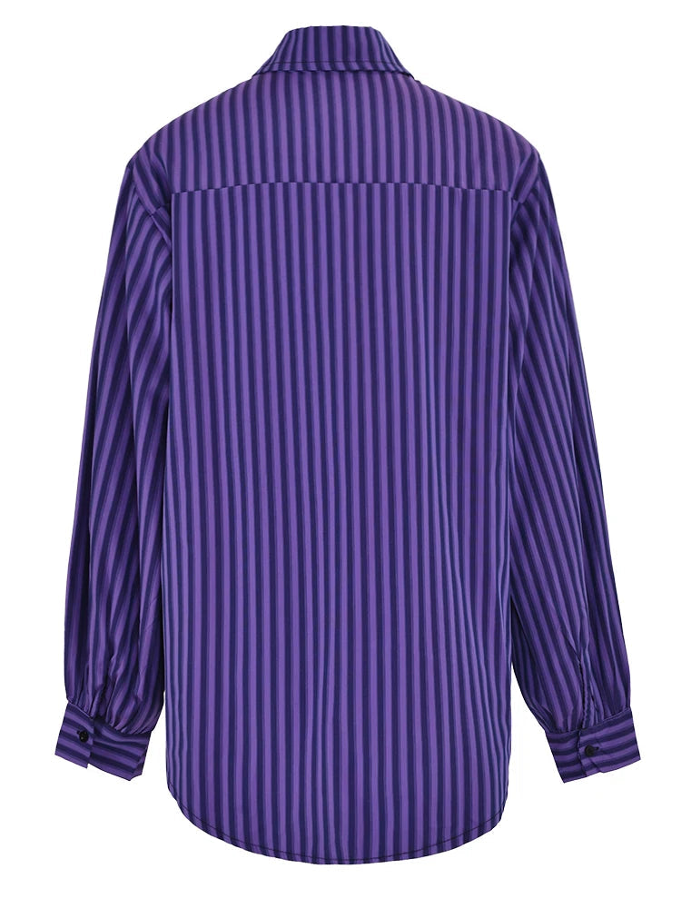 Asymmetric Stripes Loose Casual Long Sleeved Shirt