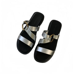 Strap Metal Ring Flat Sandals