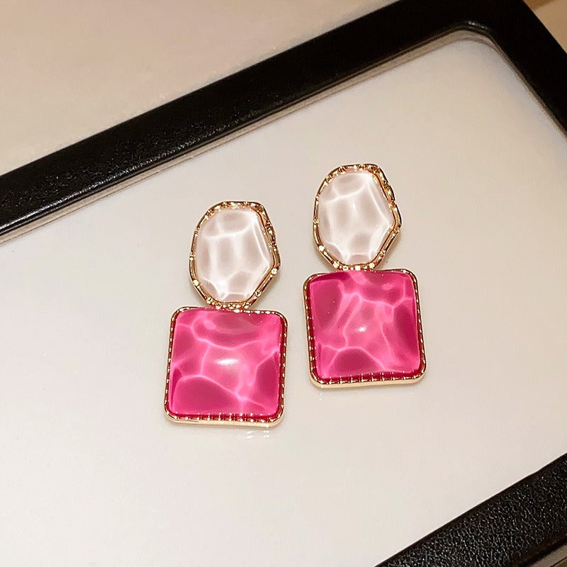 Sparkling Geometric Resin Square Drop Earrings