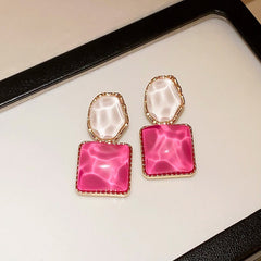 Sparkling Geometric Resin Square Drop Earrings