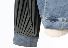 Spliced Pleated Sleeve Denim Shirt