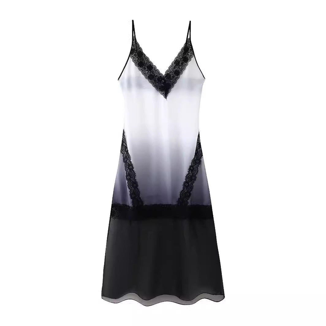 Gradient Lace Stitching A-Line Camisole Dress