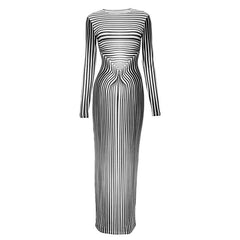 Casual Striped Slim Fit Maxi Dress