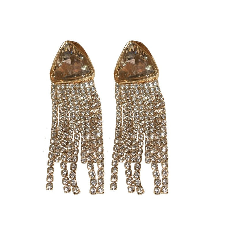 Diamond Studded Tassel Alloy Earrings