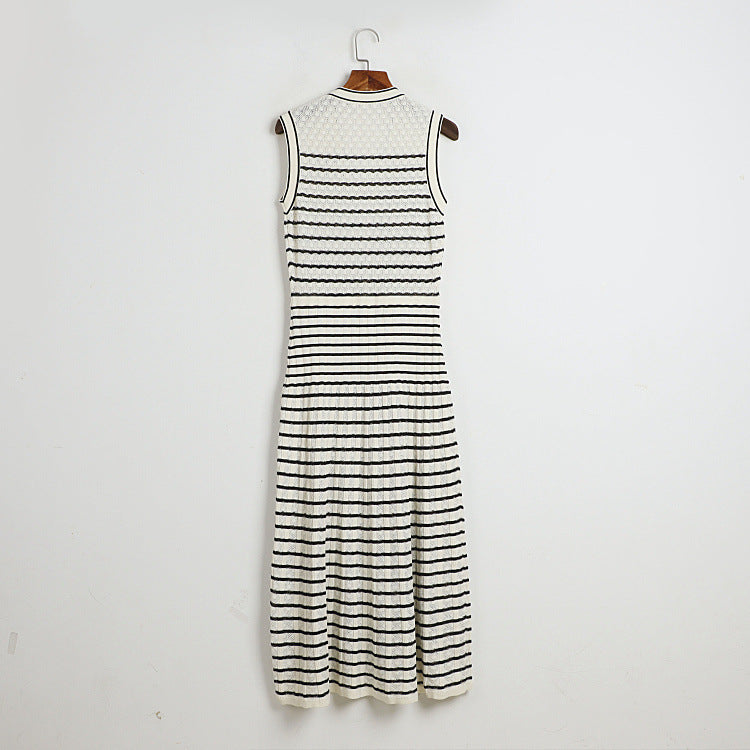 Classic Striped Sleeveless V-Neck Knitted Dress