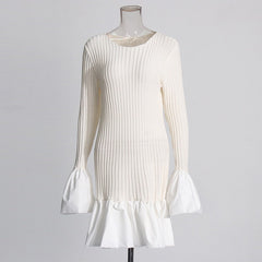 Round Neck Flared Sleeve Pleated Dress